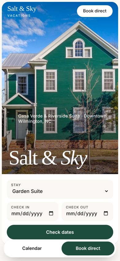 Salt & Sky Vacations website on a phone
